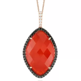 Doves Crimson Couture Red Carnelian & Black Diamond Rose Gold Pendant Necklace